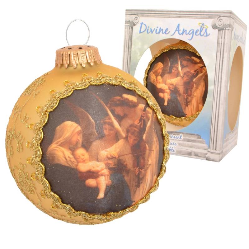 Krebs Glas Lauscha Weihnachtskugel Seidenbild Maria mit Kind und Engeln Goldfarbig 8cm Krebs Glas Lauscha Weihnachtskugel Seidenbild Maria mit Kind und Engeln Goldfarbig 8cm von Krebs Glas Lauscha
