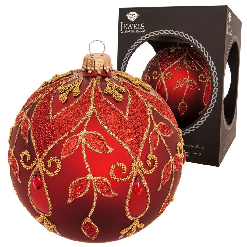 Krebs Glas Lauscha Weihnachtskugel Strassdesign Blätter Rot 10cm von Krebs Glas Lauscha