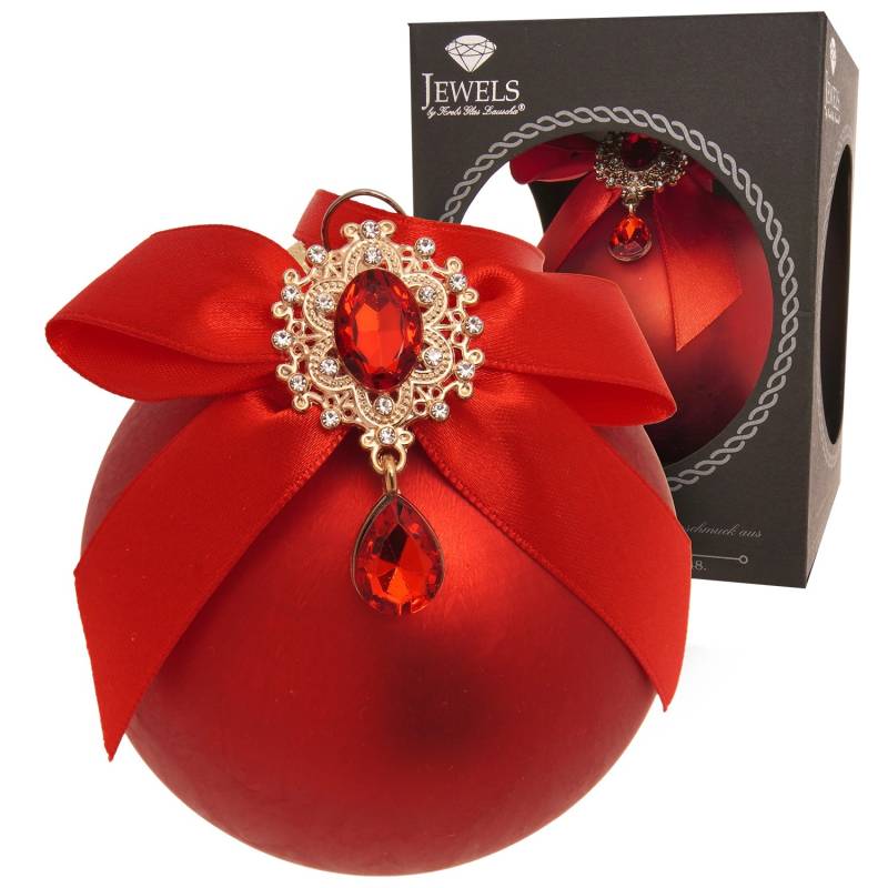Krebs Glas Lauscha Weihnachtskugel Strassstein Schleife Eisdesign Rot 8cm von Krebs Glas Lauscha