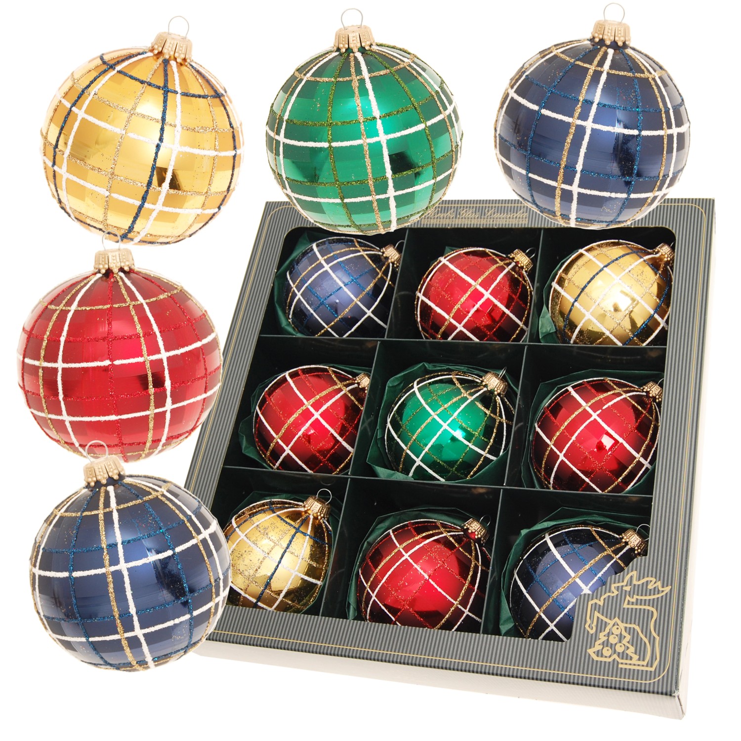 Krebs Glas Lauscha Weihnachtskugeln Karo Tartan 9-tlg. 8cm Krebs Glas Lauscha Weihnachtskugeln Karo Tartan 9-tlg. 8cm von Krebs Glas Lauscha