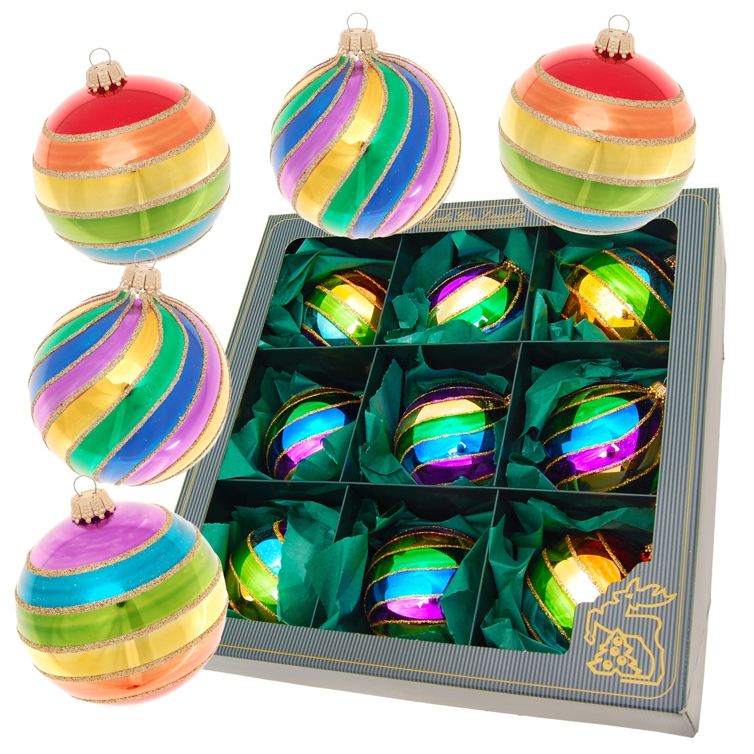 Krebs Glas Lauscha Weihnachtskugeln Rainbow 9-tlg. 8cm Krebs Glas Lauscha Weihnachtskugeln Rainbow 9-tlg. 8cm von Krebs Glas Lauscha