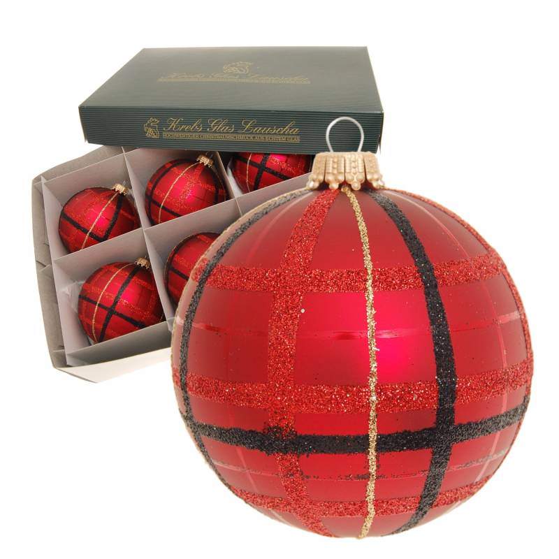 Krebs Glas Lauscha Weihnachtskugeln Tartan 6er-Set 8cm von Krebs Glas Lauscha