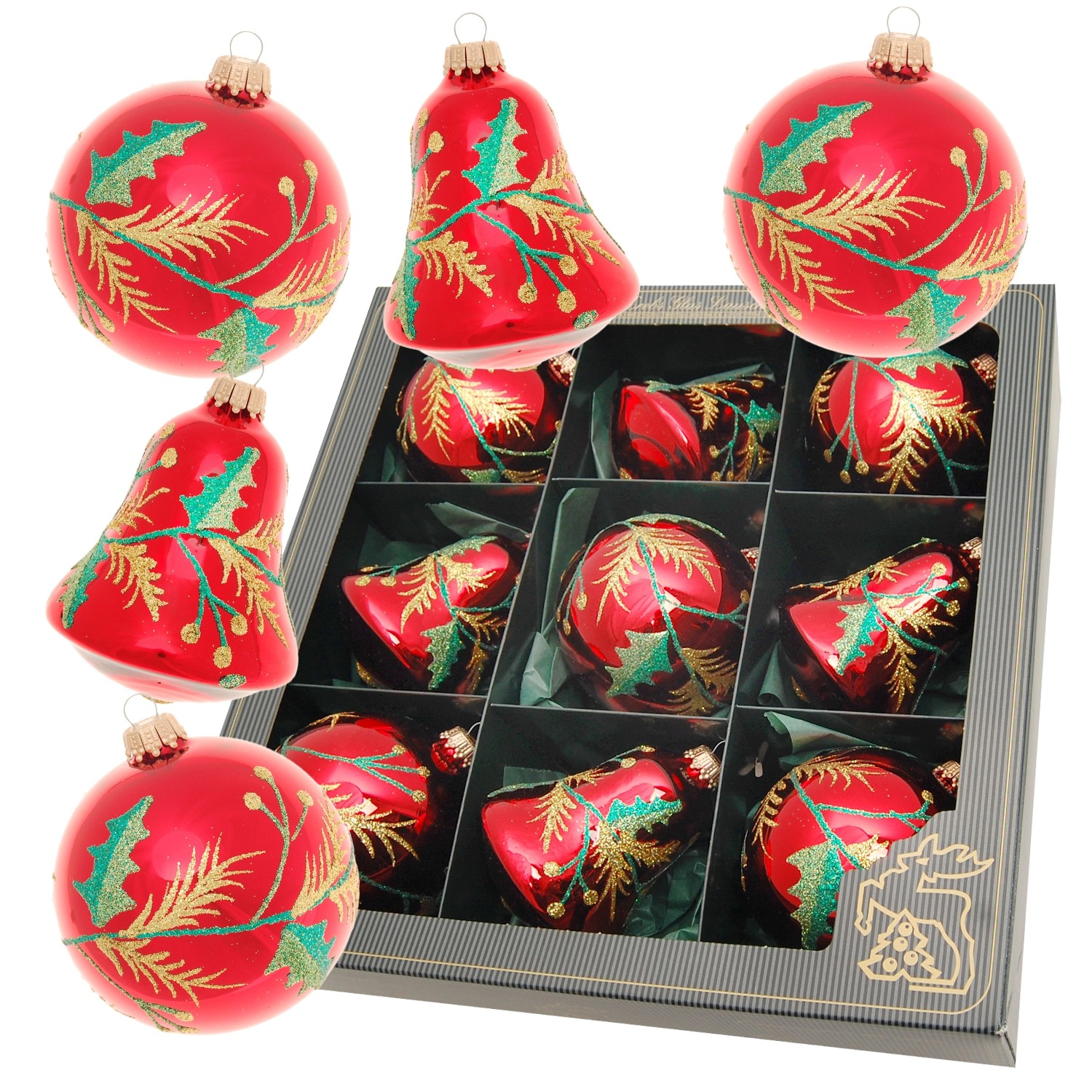 Krebs Glas Lauscha Weihnachtskugeln und Glocken Ilex 9-tlg. 8cm Krebs Glas Lauscha Weihnachtskugeln und Glocken Ilex 9-tlg. 8cm von Krebs Glas Lauscha