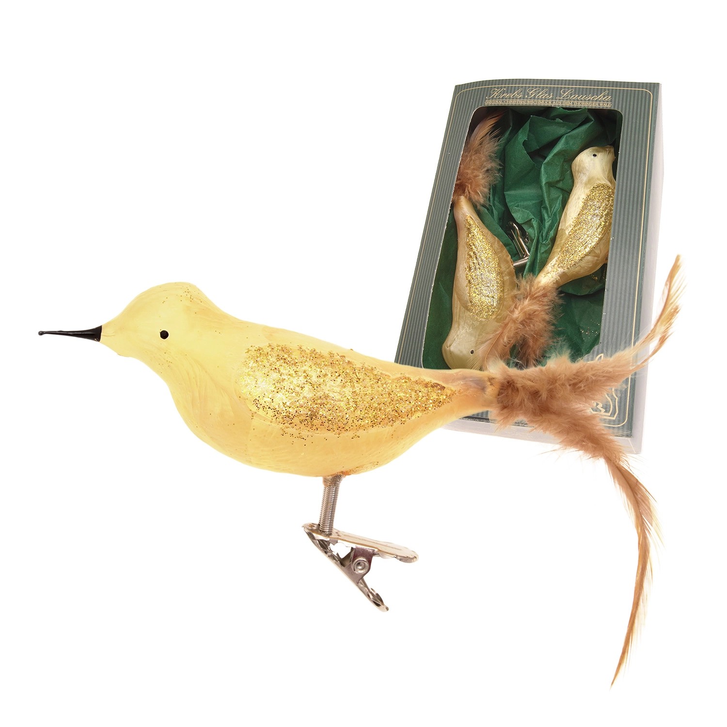 Krebs Glas Lauscha Weihnachtsornament Eisglasamsel Gold 2er Set 5cm von Krebs Glas Lauscha