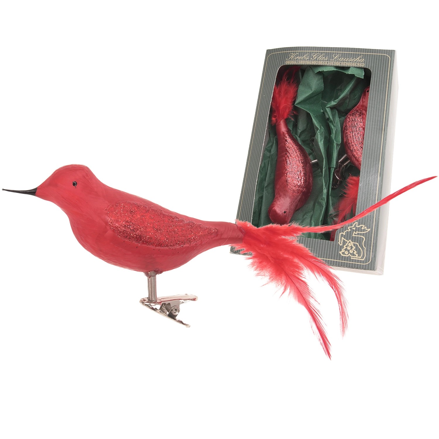 Krebs Glas Lauscha Weihnachtsornament Eisglasamsel Rot 2er Set 5cm von Krebs Glas Lauscha