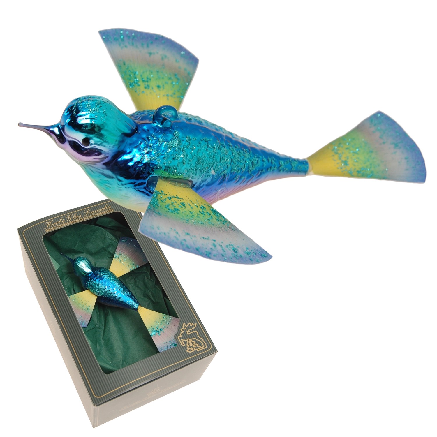 Krebs Glas Lauscha Weihnachtsornament Phantasievogel Blau 1-tlg. 4cm von Krebs Glas Lauscha