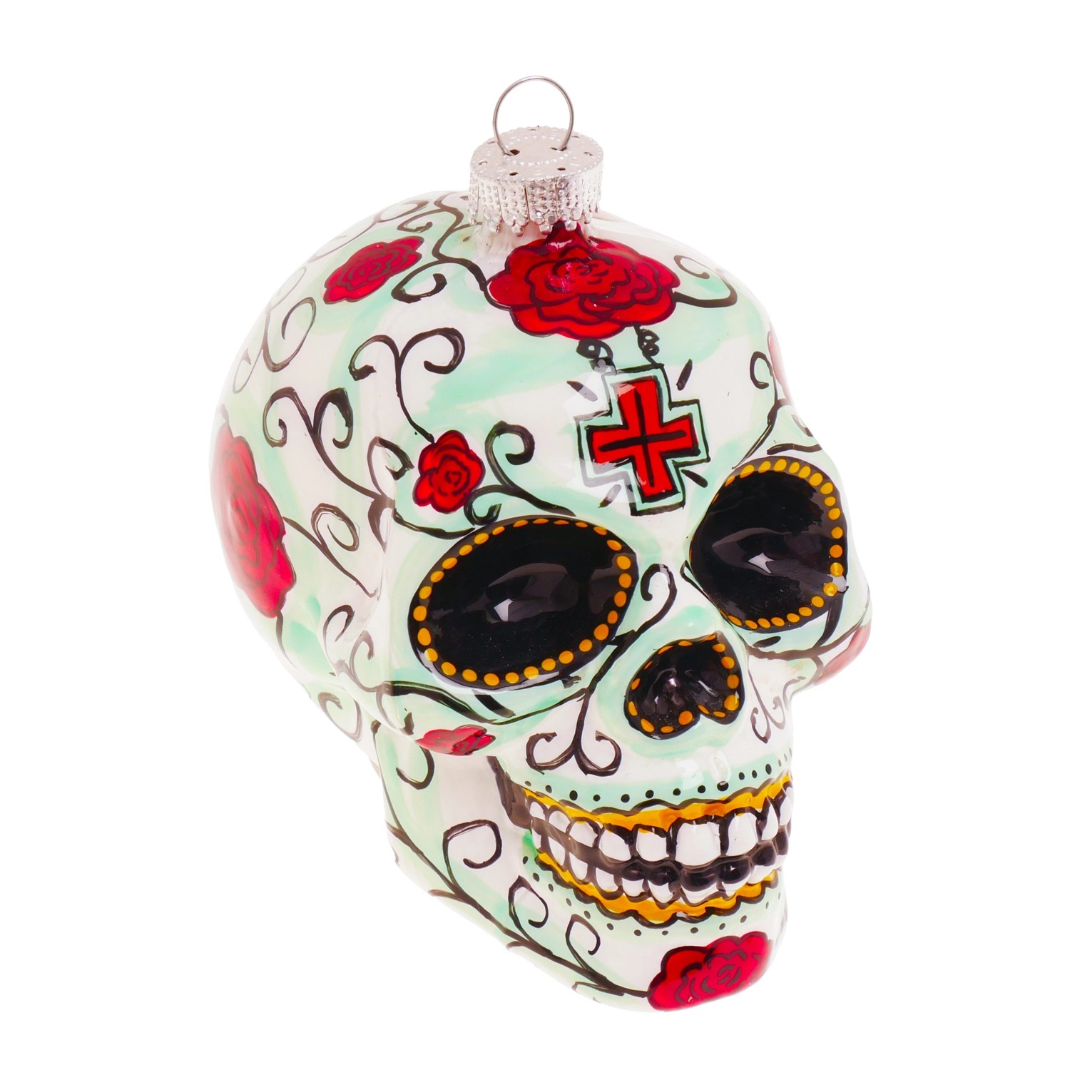 Krebs Glas Lauscha Weihnachtsornament Totenkopf Rose 1-tlg. 10cm von Krebs Glas Lauscha