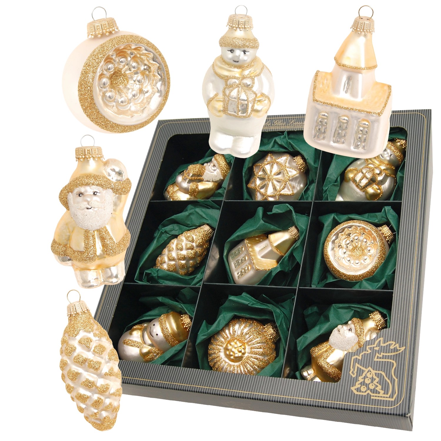 Krebs Glas Lauscha Weihnachtsornamente Figuren Gold 9-tlg. 7cm Krebs Glas Lauscha Weihnachtsornamente Figuren Gold 9-tlg. 7cm von Krebs Glas Lauscha