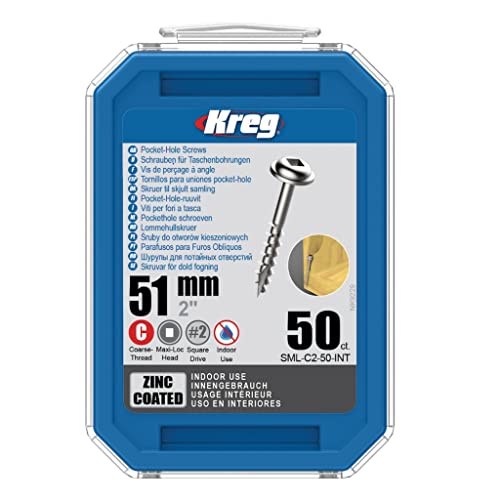 KREG Hochwertige Zinkschrauben 51 mm Schraubenlänge, Grobgewinde, 50 Stück Packung - Perfekt für Holzprojekte im Innenbereich von Kreg