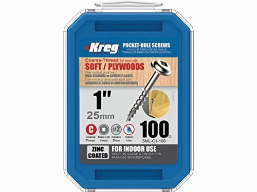 Kreg Pocket-Hole Schrauben 25 mm Verzinkt Maxi-Loc Grobgewinde SML-C1-100-INT von Kreg