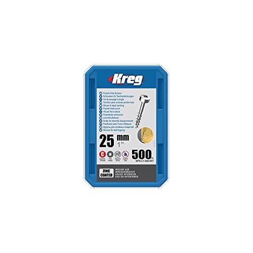 KREG® Zink-Taschenlochschrauben – 25 mm, 7 Grobgewinde, Flachkopf, 500 Stück von Kreg