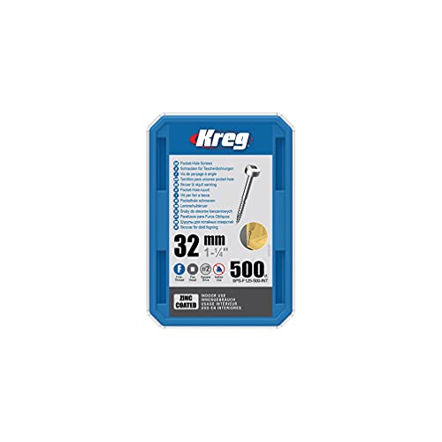 KREG® Zink-Taschenlochschrauben – 32 mm, 6 Feingewinde, Flachkopf, 500 Stück von Kreg