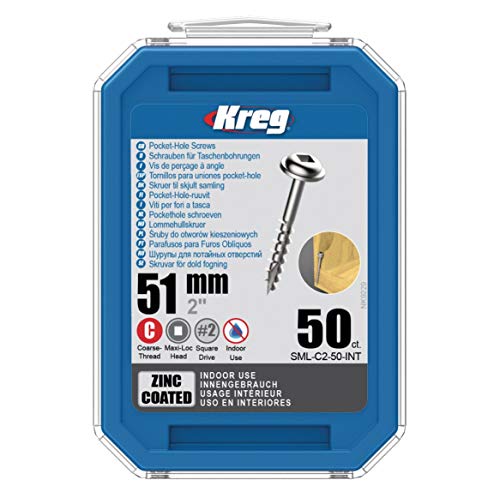 KREG Pocket-Hole Linsenkopfschraube 51 mm 50 Stk (SML-C2-50) Vierkantantrieb Teilgewinde Grobgewinde selbstschneidend verzinkt von Kreg