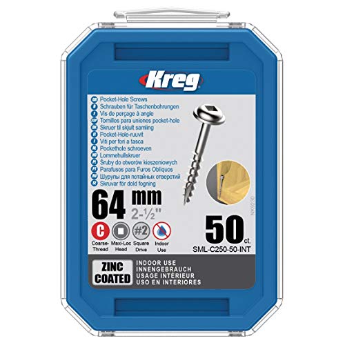 KREG Pocket-Hole Linsenkopfschraube 64 mm 50 Stk (SML-C250-50) Vierkantantrieb Teilgewinde Grobgewinde selbstschneidend verzinkt von Kreg