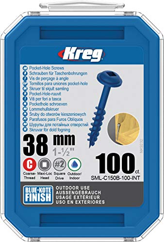 Kreg - 100 Blue-Kote Schrauben - 8 x 38 mm - Grobgewinde - Maxi-Loc Vierkant von Kreg