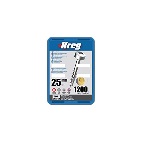 Kreg - 1200 Schrauben verzinkt - 6 x 25 mm - Grobgewinde - Maxi-Loc-Vierkant-Schrauben von Kreg