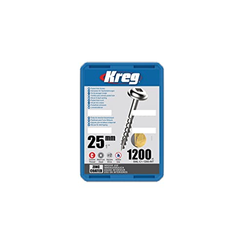 Kreg - 1200 verzinkte Schrauben - 8 x 25 mm - Grobgewinde - Maxi-Loc Vierkant von Kreg