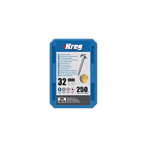 Kreg - 250 Stück verzinkte Schrauben - 7 x 32 mm - Feingewinde - Maxi-Loc Vierkant von Kreg