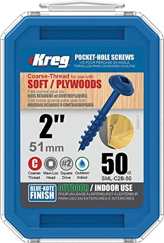Kreg - 50 Stück Blue-Kote Schrauben - 8 x 51 mm - Dickgewinde - Maxi-Loc Vierkant von Kreg
