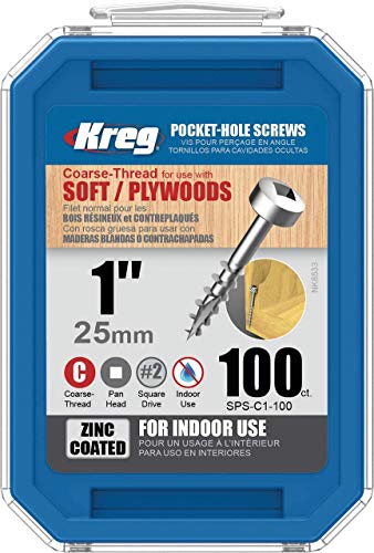 Kreg Pocket-Hole Schrauben 25 mm, Verzinkt, Flachkopf, Grobgewinde, 100 Stück von Kreg