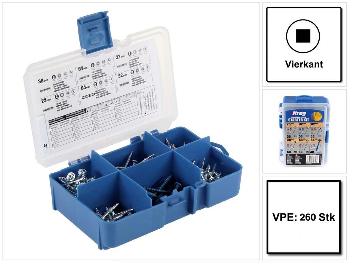 Kreg Schraube Pocket-Hole Schrauben Sortiment 260-teilig (SK04) Vierkantantrieb T von Kreg