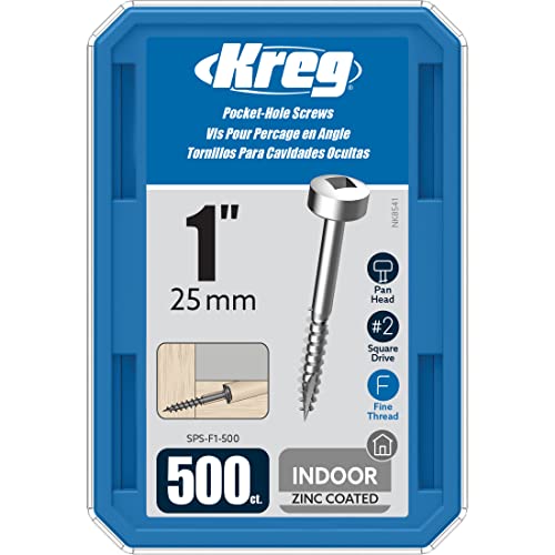 Kreg SPS-F1-500 Zink-Taschenschrauben, 2,5 cm, 6 Feingewinde, Flachkopf (500 Stück) von Kreg