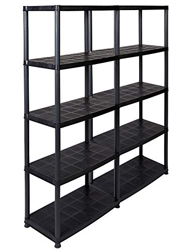 Kreher Spar-Set 2 Stück Kunststoffregal, Kellerregal, Lagerregal, 5 Böden in Schwarz. Max. 150 kg Traglast pro Regal. 71 x 38 x 171 H cm. TÜV Rheinland. von Kreher