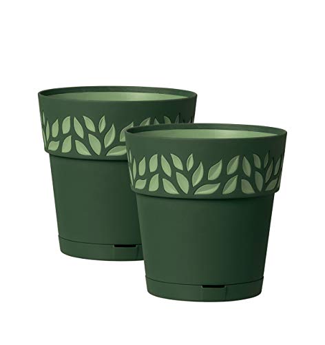 2 Stück Pflanztöpfe CLOE Hochwertiges 3D-Design in leicht Matter Ausführung mit integrierten Wasserspeicher (L, Grün) von Kreher