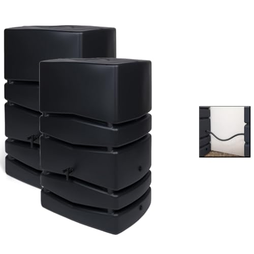 2 x Kreher® XXL Regentonne Aqua Tower aus Kunststoff in verschiedenen Größen/Farben (wählbar). Tolle Optik in einem schlichten Design - mit praktischen Verbindungsstück! (Anthrazit, 2 x 450 L) von Kreher