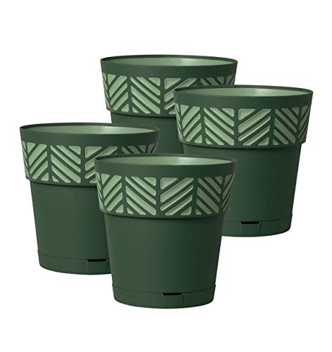 4 Stück Pflanztöpfe ORFEO Hochwertiges 3D-Design in leicht Matter Ausführung mit integrierten Wasserspeicher (M, Grün) von Kreher