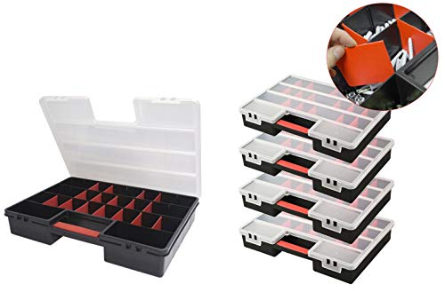 5 Stück XL Sortimentskasten, Organizer mit 21 variablen Einteilern pro Box. Maße BxTxH in cm: 46 x 32 x 8 cm von Kreher