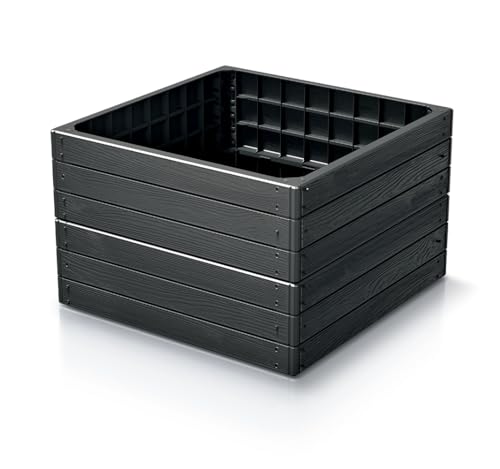 Hochbeet System Hochbeet-Kit in moderner Holz Optik aus Robustem Kunststoff in Anthrazit. Maße 76x76x25 cm (2) von Kreher