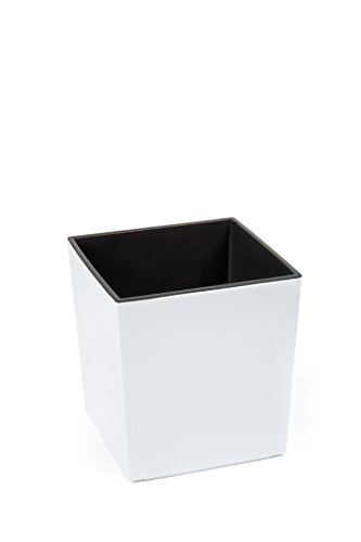 Kreher XXL Design Pflanzkübel aus Kunststoff in Hochglanz Weiß mit herausnehmbaren Einsatz. Maße BxTxH: 40 x 40 x 41 cm von Kreher