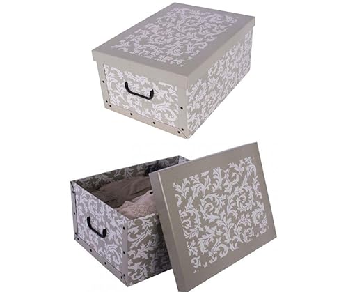 Kreher® 2 Stück Aufbewahrungsbox mit Deckel, Deko Papp-Karton, Stapelbox, 45 Liter mit Griffen, 51 x 37 x 24 cm (Barock Blume Provence) von Kreher