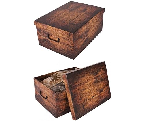 Kreher® 2 Stück Aufbewahrungsbox mit Deckel, Deko Papp-Karton, Stapelbox, 45 Liter mit Griffen, 51 x 37 x 24 cm (Holz Dunkelbraun) von Kreher