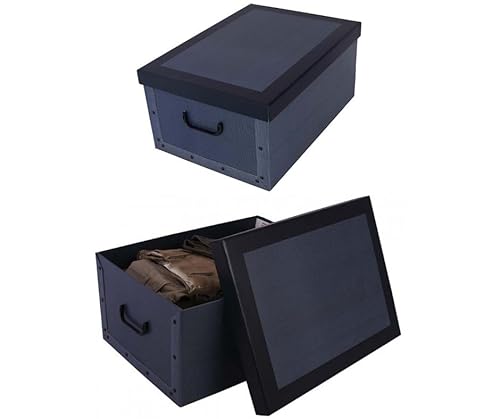 Kreher® 2 Stück Aufbewahrungsbox mit Deckel, Deko Papp-Karton, Stapelbox, 45 Liter mit Griffen, 51 x 37 x 24 cm (Klassisch Blau) von Kreher