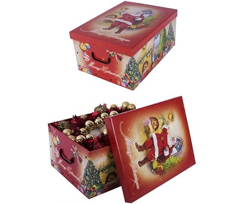 Kreher® 2 Stück Aufbewahrungsbox mit Deckel, Deko Papp-Karton, Stapelbox, 45 Liter mit Griffen, 51 x 37 x 24 cm (Weihnachtsmann) von Kreher