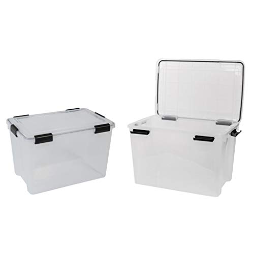Kreher® 2 Stück Wasserdichte Aufbewahrungsbox mit Deckel, Lagerbox 70 Liter Transparent, 59 x 39 x 38 cm von Kreher
