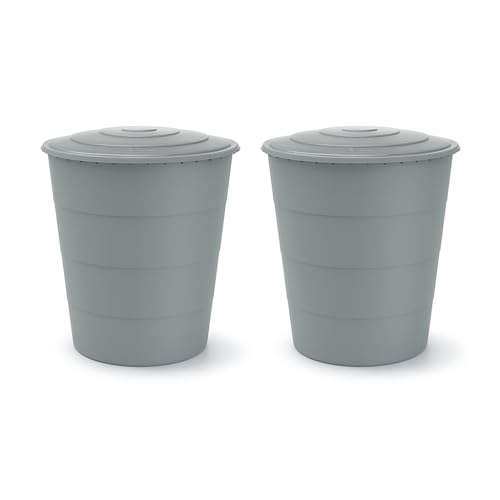 Kreher® 2 Stück XXL Regentonne Wassertonne 'Smooth' 510L mit Deckel. Aus robustem Kunststoff in Anthrazit/Grau. Dezente Optik im runden Format, zeitlos und modern. (2 x Grau mit Deckel) von Kreher