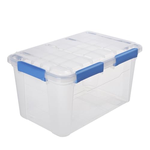 Kreher® Aufbewahrungsbox 50 Liter mit Deckel – wasserdicht & staubdicht, transparent & stapelbar, BPA- & schadstofffrei, robuste Kunststoffbox mit Silikondichtung & 6 Clips (1, 50 Liter) von Kreher