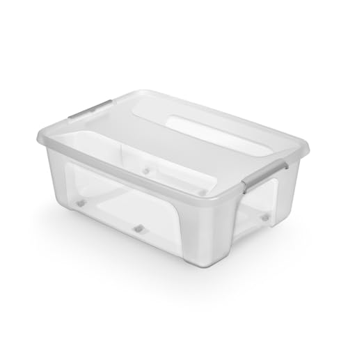 Kreher® Aufbewahrungsbox Transportbox Kleiderbox Kunststoffbox mit Deckel und Rollen, Stapelbar, lebensmittelecht und BPA-frei in robuster Ausführung! Aus Kunststoff in Transparent. In vielen Größen. von Kreher