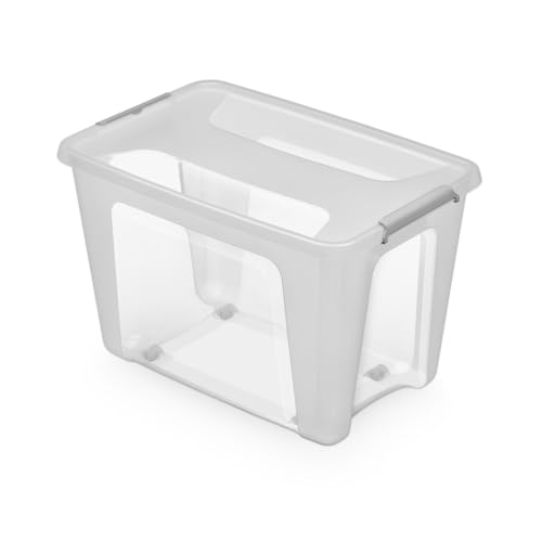 Kreher® Aufbewahrungsbox Transportbox Kleiderbox Kunststoffbox mit Deckel und Rollen, Stapelbar, lebensmittelecht und BPA-frei in robuster Ausführung! Aus Kunststoff in Transparent. In vielen Größen. von Kreher