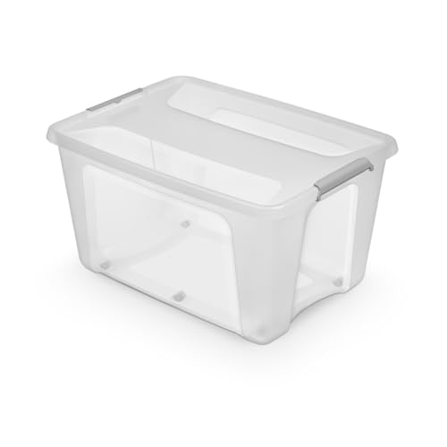 Kreher® Aufbewahrungsbox Transportbox Kleiderbox Kunststoffbox mit Deckel und Rollen, Stapelbar, lebensmittelecht und BPA-frei in robuster Ausführung! Aus Kunststoff in Transparent. In vielen Größen. von Kreher
