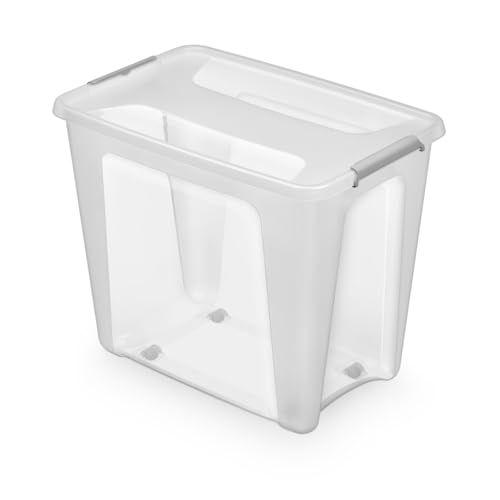 Kreher® Aufbewahrungsbox Transportbox Kleiderbox Kunststoffbox mit Deckel und Rollen, Stapelbar, lebensmittelecht und BPA-frei in robuster Ausführung! Aus Kunststoff in Transparent. In vielen Größen. von Kreher