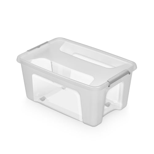 Kreher® Aufbewahrungsbox Transportbox Kleiderbox Kunststoffbox mit Deckel und Rollen, Stapelbar, lebensmittelecht und BPA-frei in robuster Ausführung! Aus Kunststoff in Transparent. In vielen Größen. von Kreher