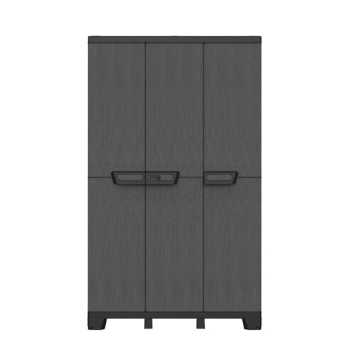 Kreher® Dreitüriger Aufbewahrungsschrank Gartenschrank Kellerschrank aus Kunststoff in Schiefer Optik. Mit höhenverstellbaren Böden und abschließbaren Türen in 2 Größen. (Schrank mit 3 Einlegeböden) von Kreher