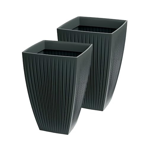 Kreher® Eckiger XXL Pflanzkübel Blumenkübel Übertopf 'Latia' aus robustem Kunststoff in Anthrazit. Zeitloses, ästehtisches Design, in verschiedenen Größen. Robust und pflegeleicht. (2, Eckig XL) von Kreher