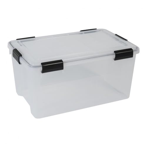 Kreher® Wasserdichte Aufbewahrungsbox mit Deckel, Lagerbox 50 Liter Transparent, 59 x 39 x 29 cm von Kreher