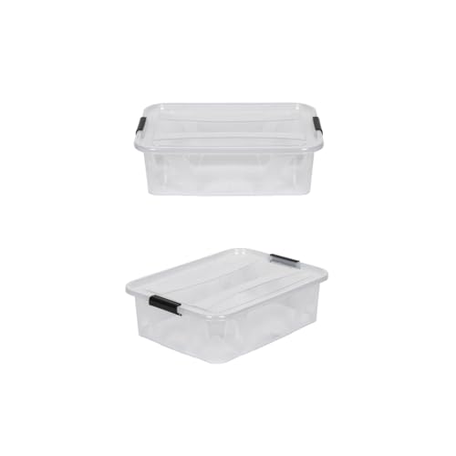 Kreher® XL Aufbewahrungsboxen mit Deckel aus Lebensmittel-geeignetem Kunststoff in Transparent. Stapelbare Lagerboxen für Haushalt, Garage, Industrie (2er Set, 7 Liter) von Kreher