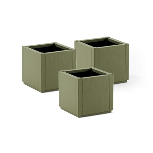 Kreher® XL Pflanzkasten Blumenkasten mit strukturierter Oberfläche aus Kunststoff Größen. Top für Garten, Terrasse und Balkon! (3 x Pflanzkasten (schmale Version) in Olivgrün) von Kreher